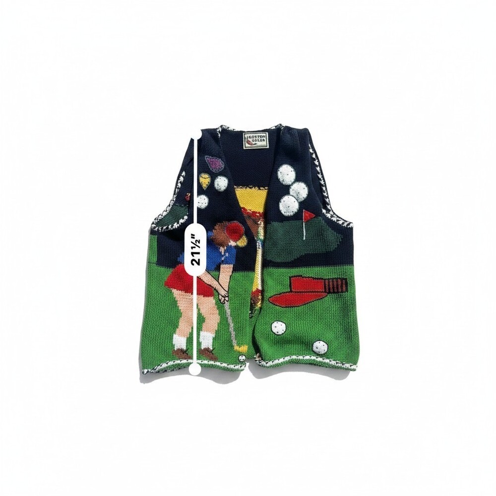 Cotton Salsa Handmade Peru Golf Scene Knit Sweater Vest Vintage Novelty 90s - Picture 11 of 12